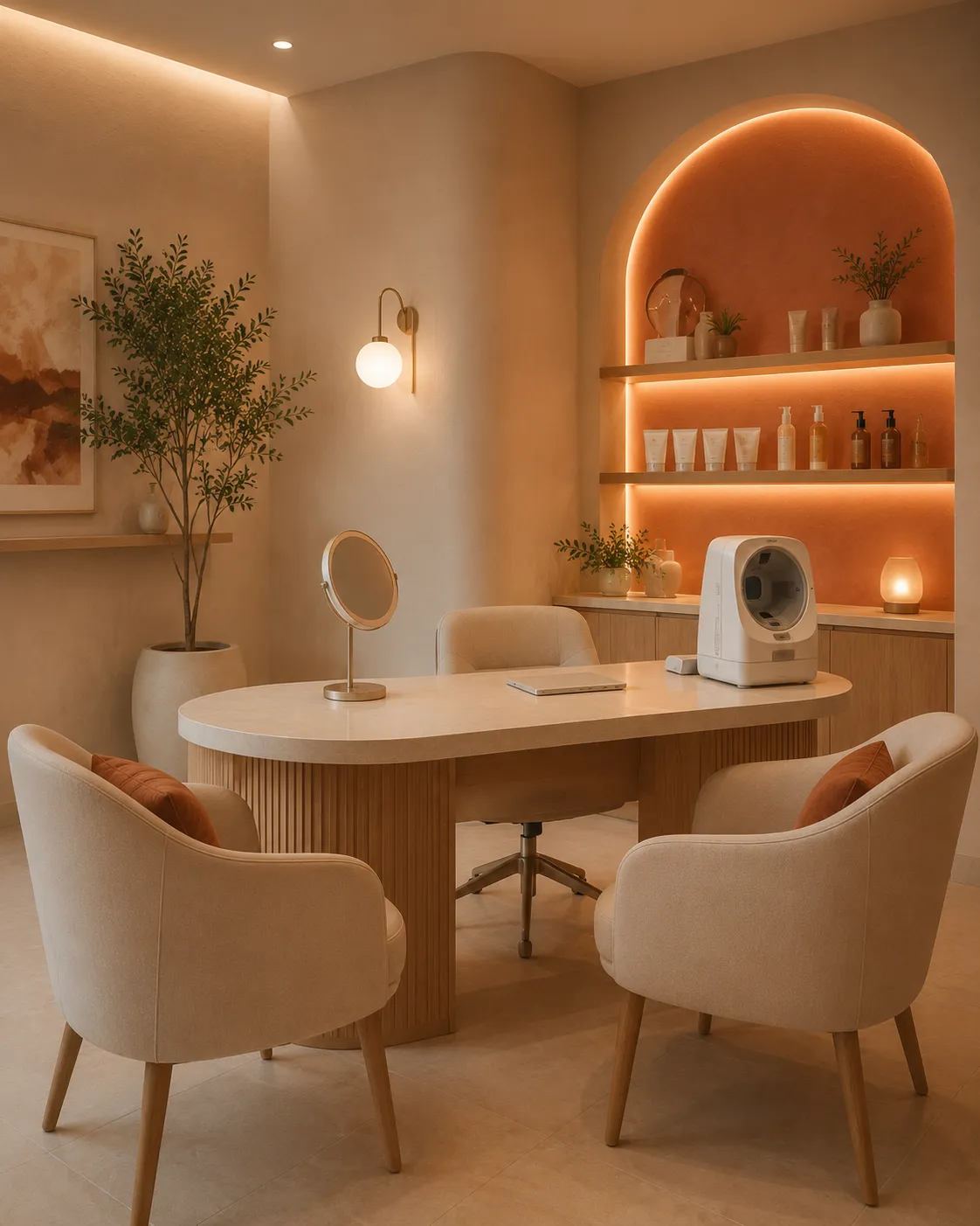 PureSkin consultation room with a skin analysis desk and seating